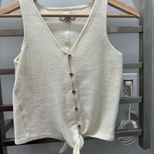 Cream Button-Down Knit Tank Top